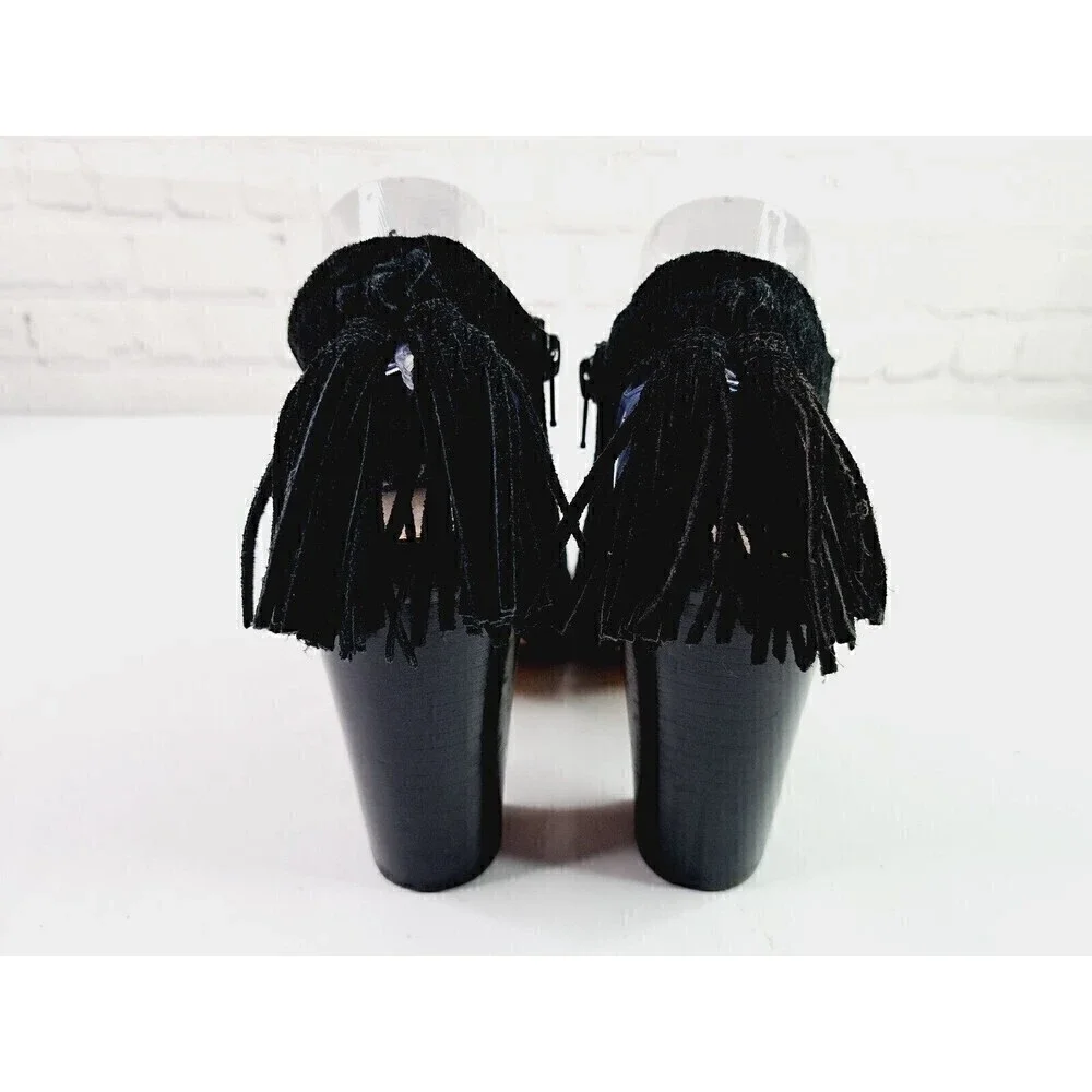GIANNI Bini Black Hadwin Tassel Peep Toe Shoes Women's Size 7.5 - Picture 4 of 8